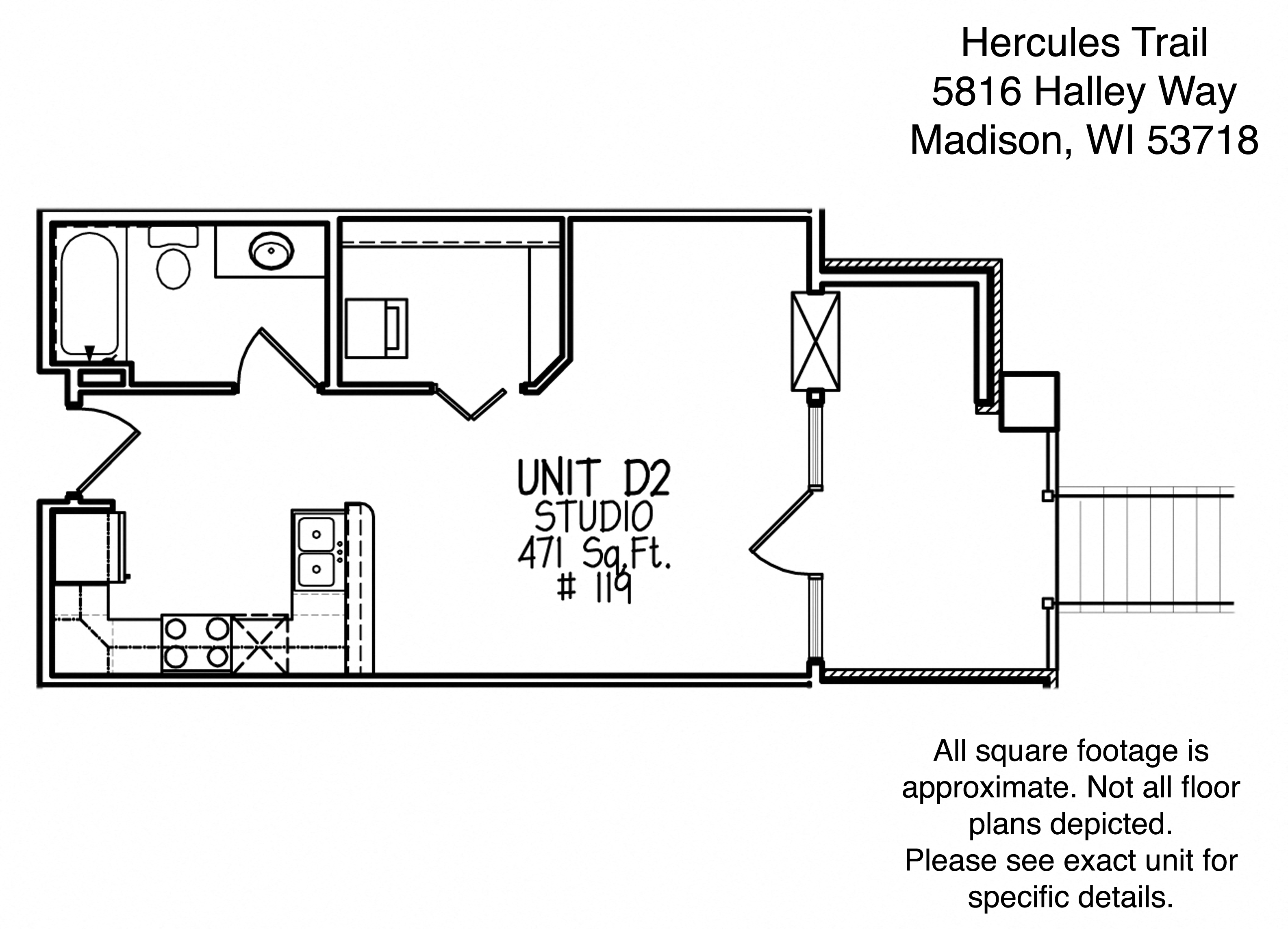 Floor plan for studio, 1 bath, 471 sqft